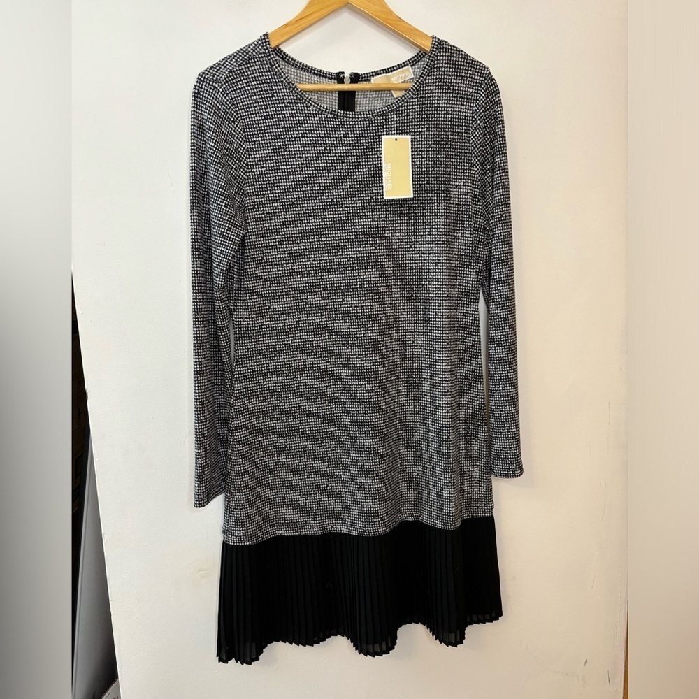 NWT Michael Michael Kors Houndstooth Pleated Hem Dress